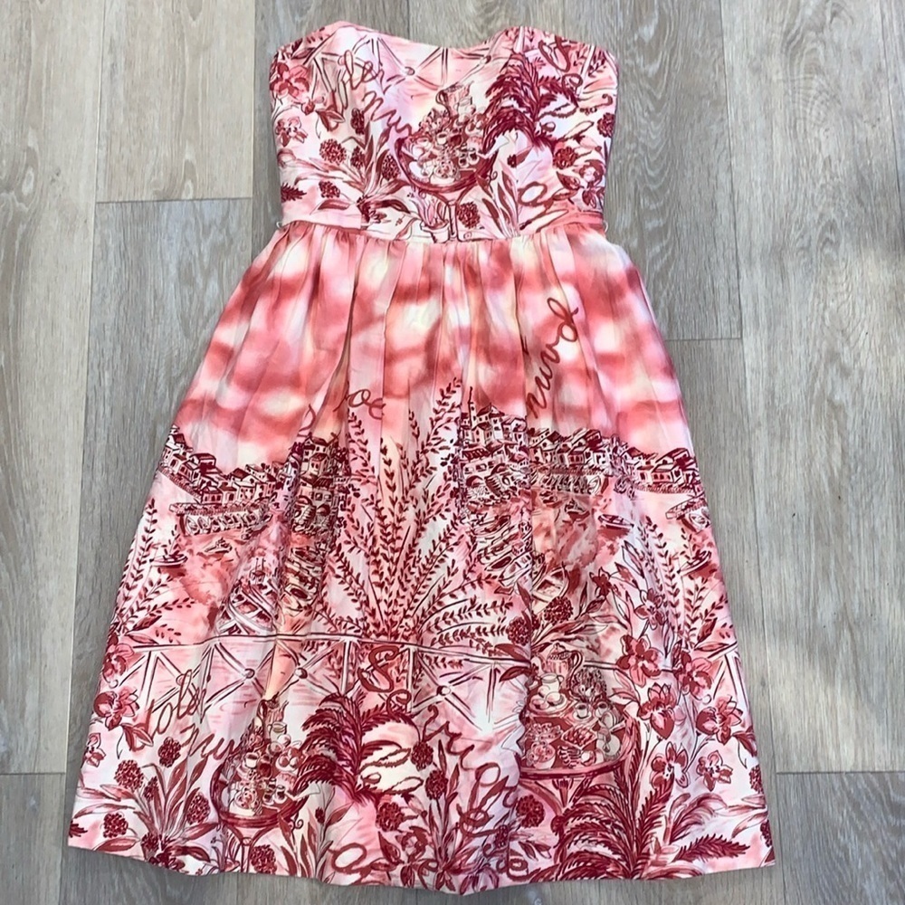 David Meister Strapless Mediterranean Tea Party Cocktail Dress 8